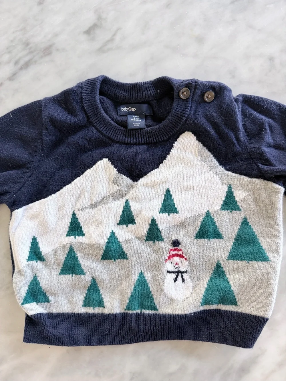 GAP Navy Mountain Snowman Christmas Knit Sweater
